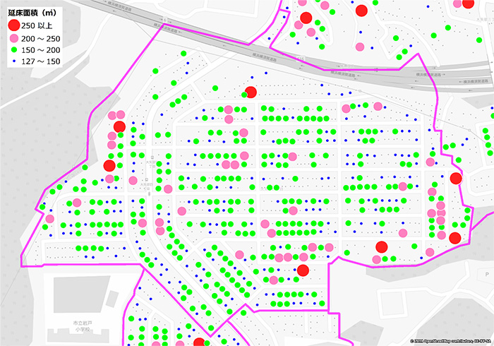図3：横須賀市内の戸建て延床面積